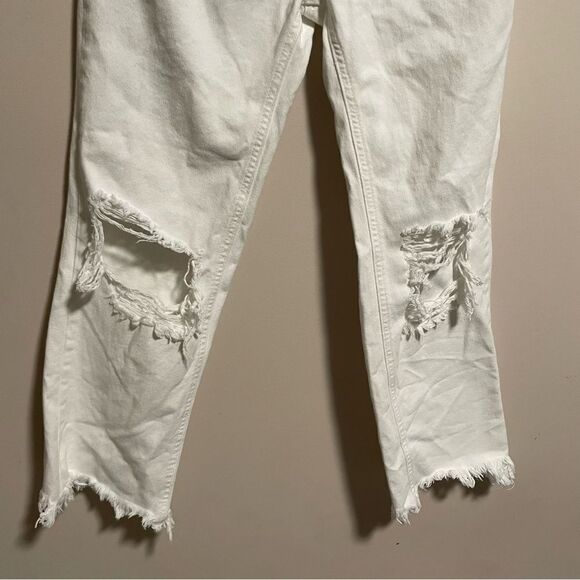 Free People Maggie Mid Rise Straight Optic White Distressed Jeans- Size 24 - Picture 7 of 10